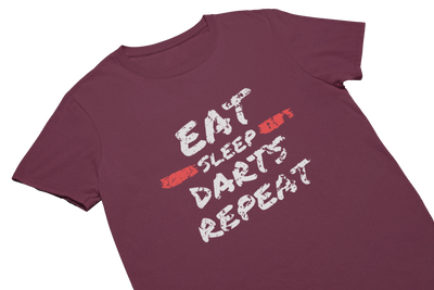 EAT SLEEP DARTS REPEAT (Used Look) - T-Shirt Burgund